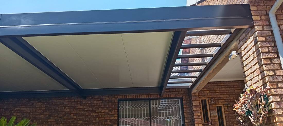 The Centurion patio ceiling seen from the garden with the glazed bay beyond